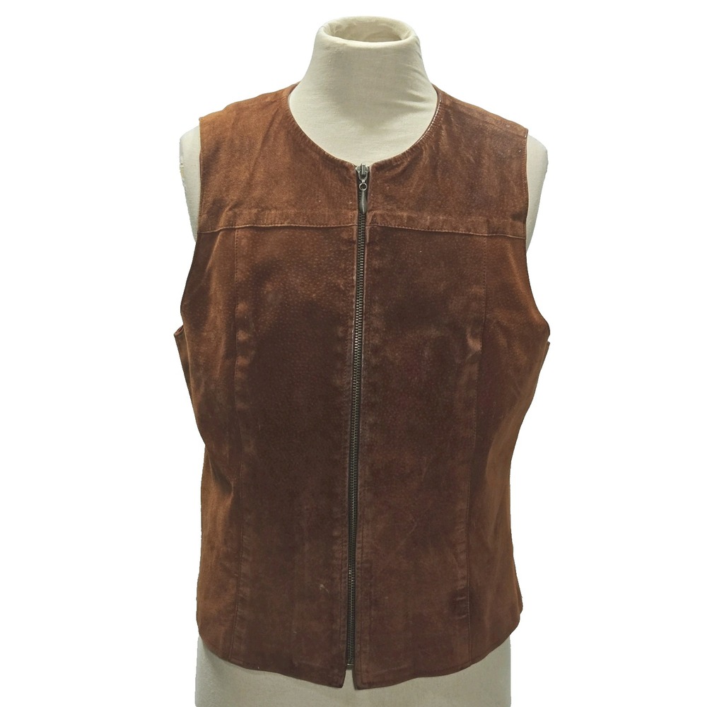 BUSHWACKER Fully Lined Vintage Retro Rust Color Leather Zip-Front Vest